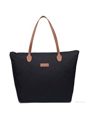 Water Resistant Lightweight Nylon Tote Bag PU Handle Faux Leather Trim